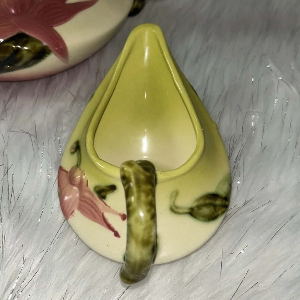 Vintage 1950’s Hull USA Green Pink Flower Woodland Teapot and Creamer Set